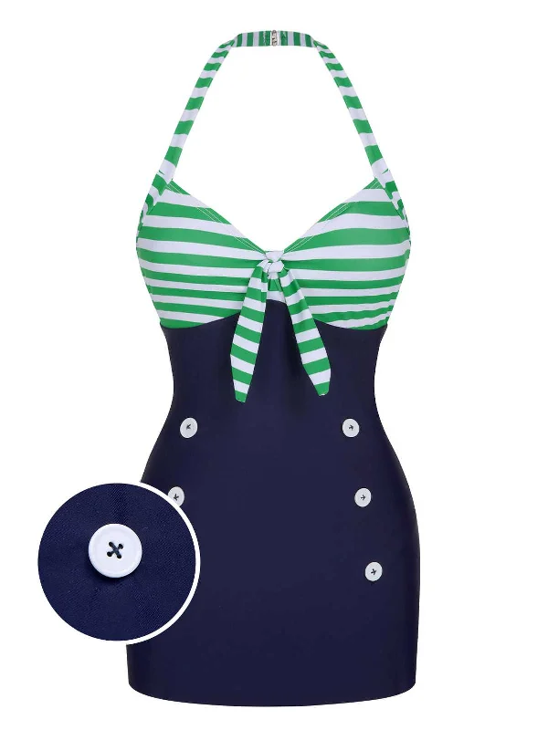 High - performance bikini with quick - drying fabric for active swimmers1960s Halter Strips Buttoned One-Piece Swimsuit