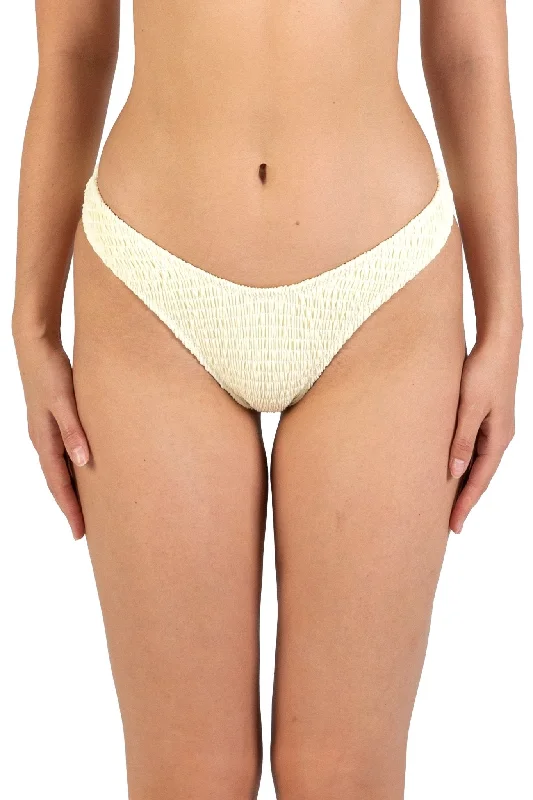 Lace - trimmed bikini for an elegant and romantic touchCream White Pleat Underwire Bikinis Bottom