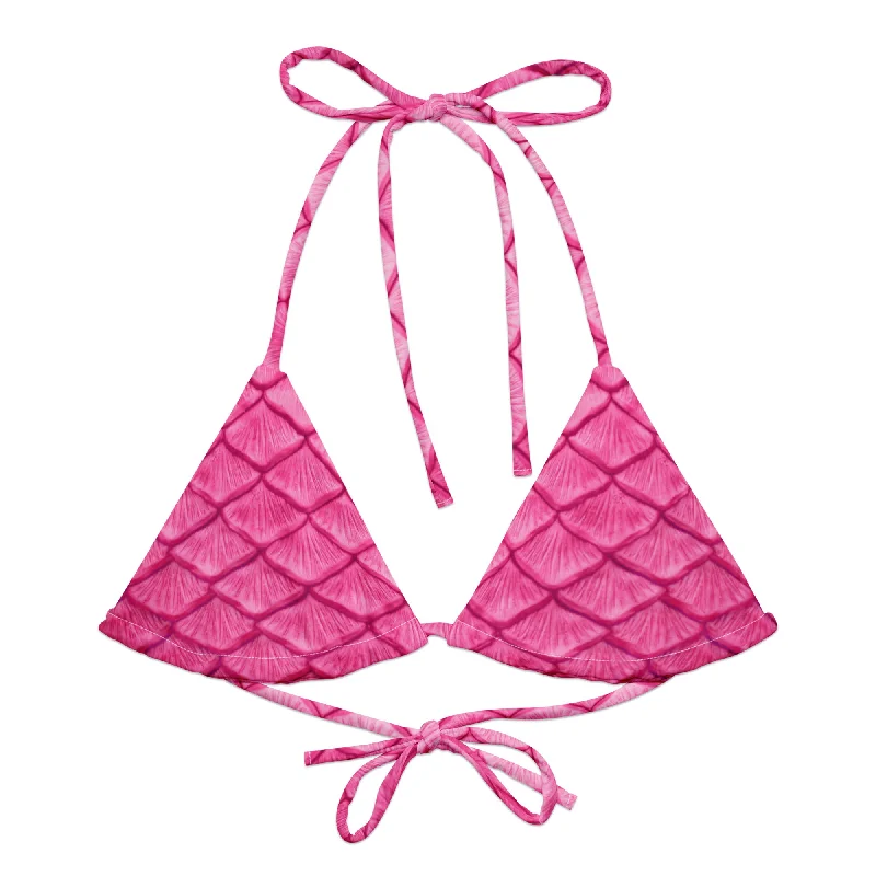 Striped bikini with a classic pattern for a timeless beach aestheticPlumeria Pink Recycled String Bikini Top