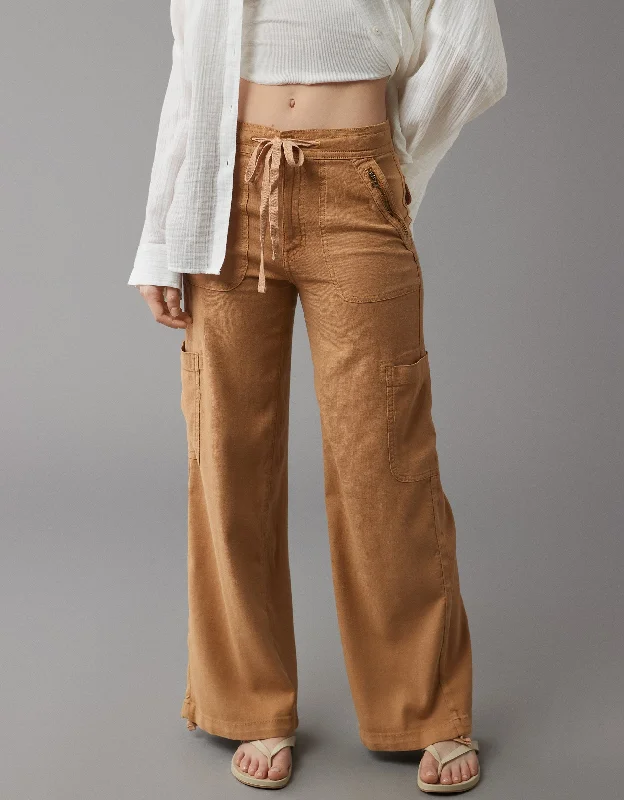 AE Dreamy Drape Linen-Blend Baggy Wide-Leg Cargo Pant