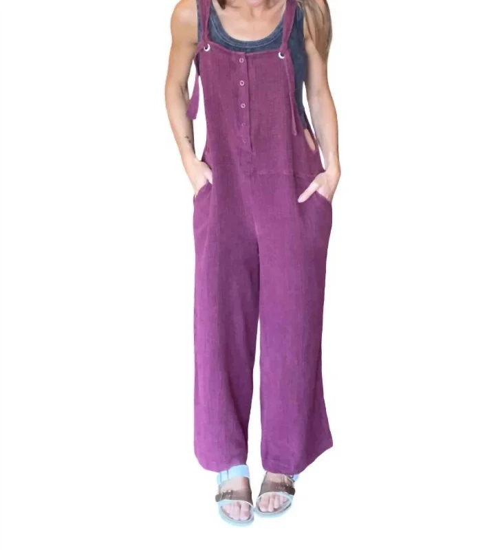 Henley Washed Overalls In Plum