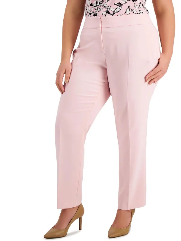 Plus Womens Crepe Slim Straight Leg Pants