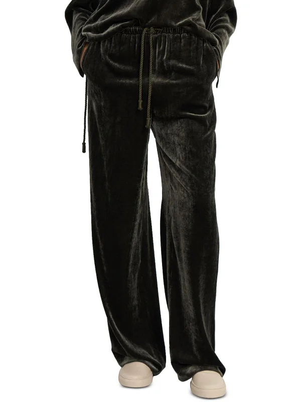 Womens Velvet Pull On Wide Leg Pants