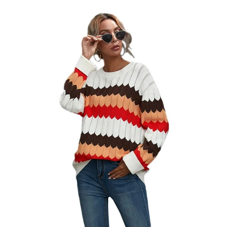 Oversized Women Sweater for a Cozy and Fashionable LookOversized Women Sweater for a Cozy and Fashionable Look2022 Autumn And Winter New Women's Clothing Color Matching Sweater Wave Striped Pullover