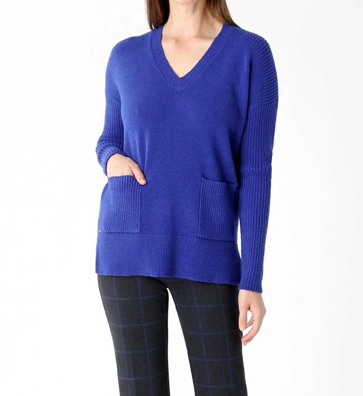 Color - Blocked Women Sweater for a Bold Fashion StatementColor - Blocked Women Sweater for a Bold Fashion StatementAndrea 2 Pocket Sweater In Cobalt Blue