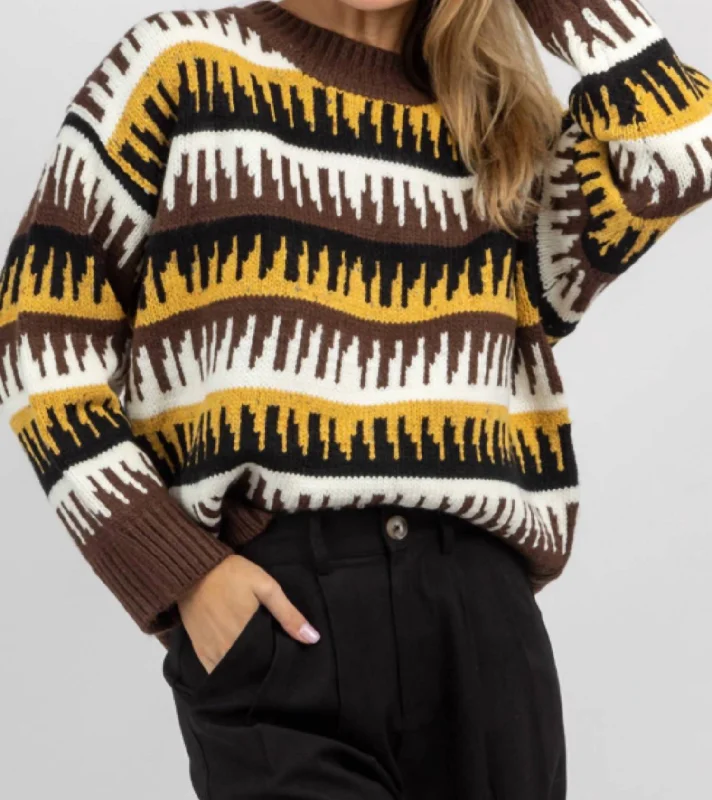 Striped Women Sweater with a Timeless PatternStriped Women Sweater with a Timeless PatternApres Ski Patterned Sweater In Brown