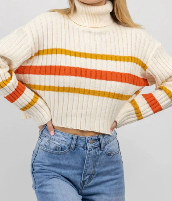 Organic Cotton Women Sweater for an Eco - Friendly ChoiceOrganic Cotton Women Sweater for an Eco - Friendly ChoiceAuburn Stripe Turtleneck Sweater In White