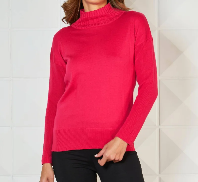 Cashmere Women Sweater with a Luxurious Soft TouchCashmere Women Sweater with a Luxurious Soft TouchBraided Mock Neck Ribbed Sleeve Top In Rose