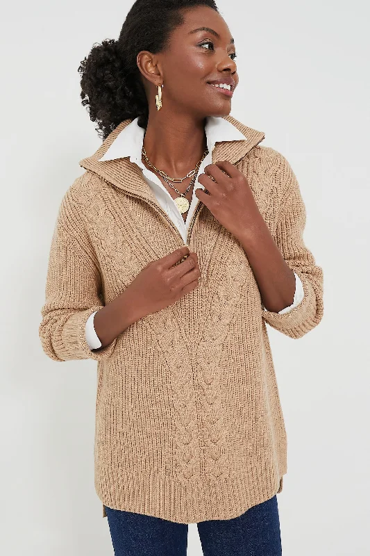 Button - Down Women Sweater for a Versatile LookButton - Down Women Sweater for a Versatile LookCamel Quarter Zip Estella Sweater