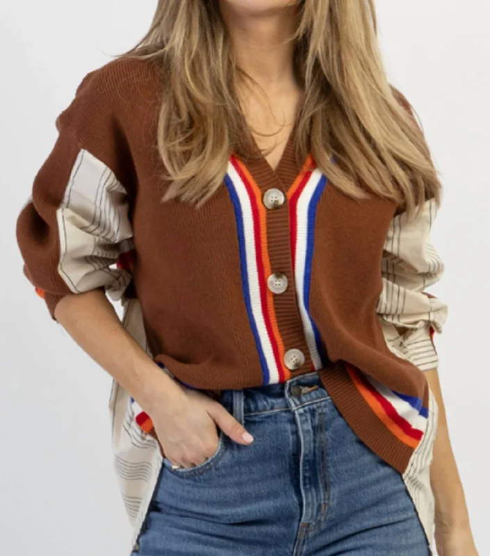 Color - Blocked Women Sweater for a Bold Fashion StatementColor - Blocked Women Sweater for a Bold Fashion StatementCharlie Hi-Lo Contrast Cardi In Choco