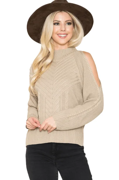 Striped Women Sweater with a Timeless PatternStriped Women Sweater with a Timeless PatternCold Shoulder Cable Knit Sweater