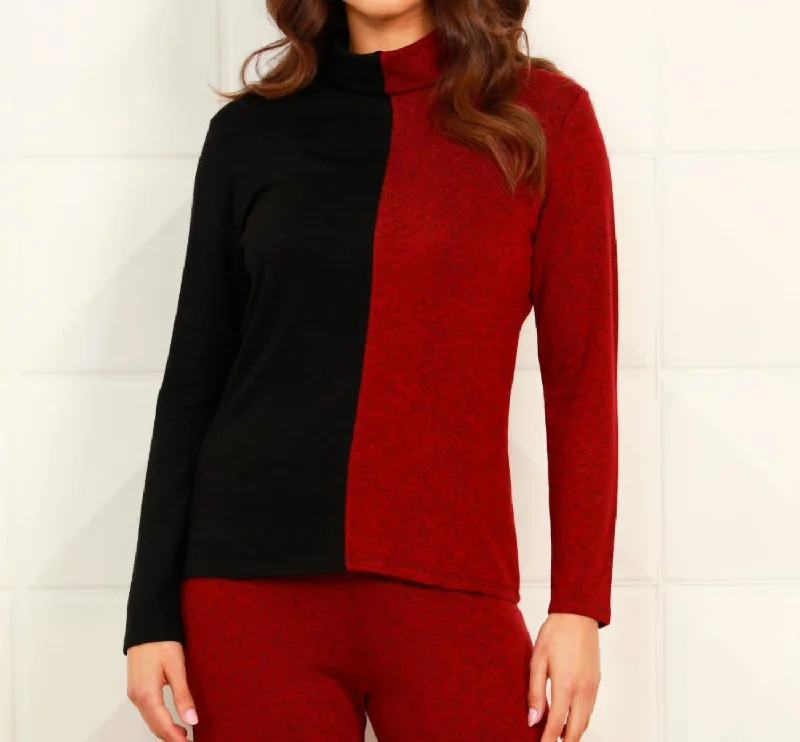 Lightweight Women Sweater for Spring and FallLightweight Women Sweater for Spring and FallColor Block Turtleneck In Black/wine