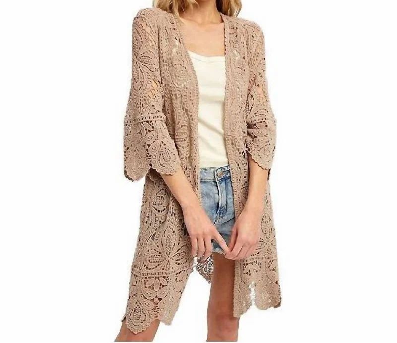 V - Neck Women Sweater to Elongate the NecklineV - Neck Women Sweater to Elongate the NecklineCrochet Lace Kimono In Latte