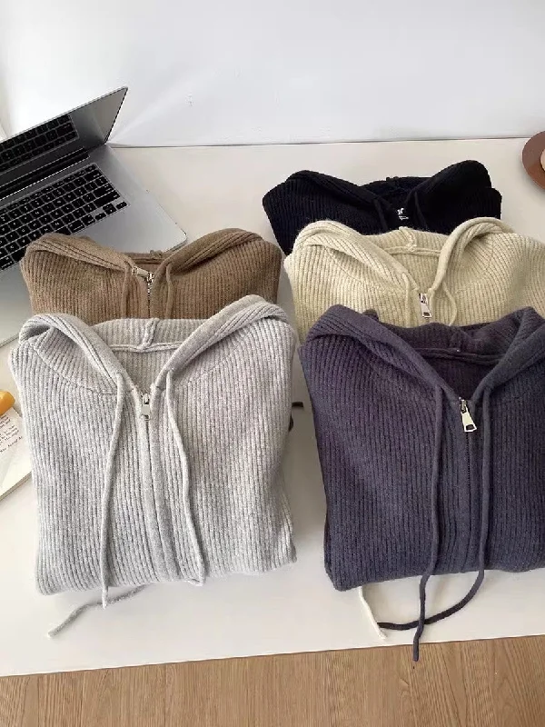 Hooded Women Sweater for Added Comfort and StyleHooded Women Sweater for Added Comfort and Styleelegant knitted sweater solid color sweater jacket    S4709