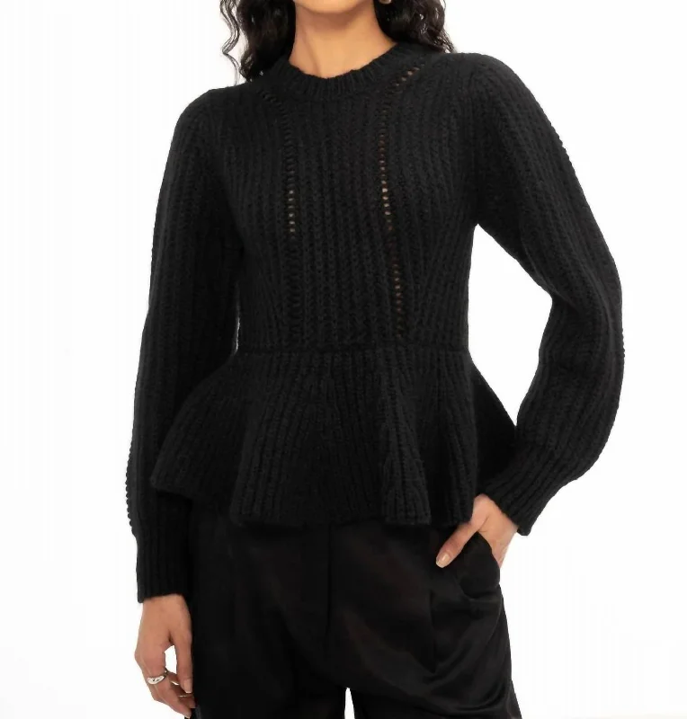 Cable - Knit Women Sweater with Intricate PatternsCable - Knit Women Sweater with Intricate PatternsFreya Peplum Crew Neck Sweater In Black