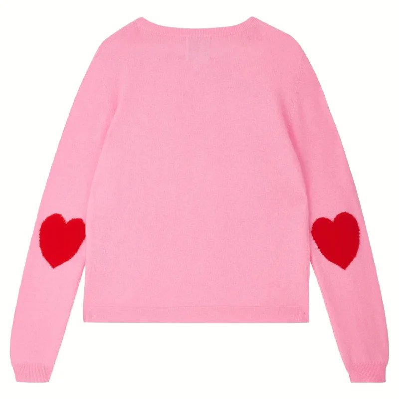 Long - Sleeve Women Sweater with Ribbed CuffsLong - Sleeve Women Sweater with Ribbed CuffsHeart Patch Crew In Flamingo Red