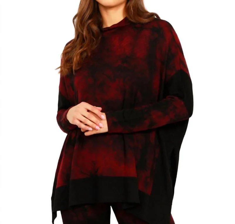 Color - Blocked Women Sweater for a Bold Fashion StatementColor - Blocked Women Sweater for a Bold Fashion StatementMarble Wash Open Slit Poncho In Sangria