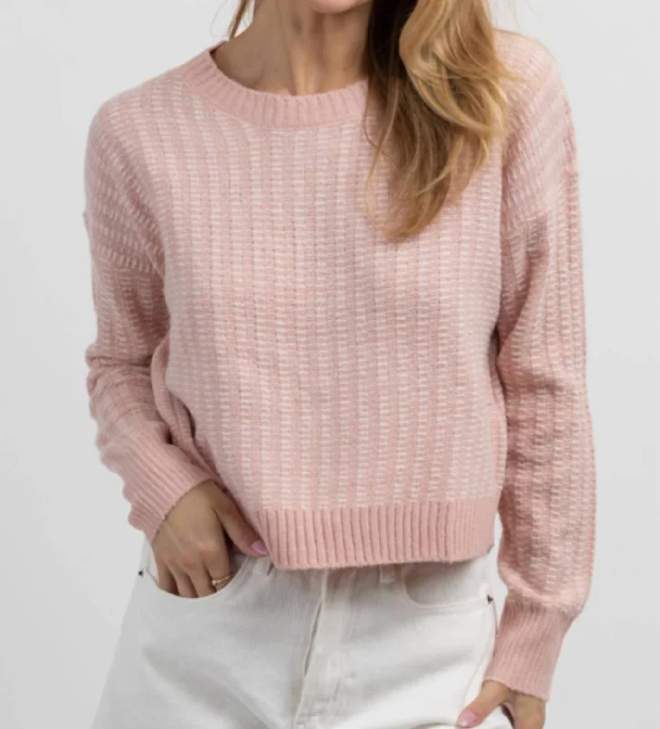 Hand - Knitted Women Sweater with Artisanal CharmHand - Knitted Women Sweater with Artisanal CharmOpen Back Sweater In Pink + White