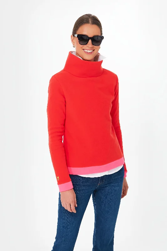 Cable - Knit Women Sweater with Intricate PatternsCable - Knit Women Sweater with Intricate PatternsPoppy Red and Neon Pink Colorblock Park Slope