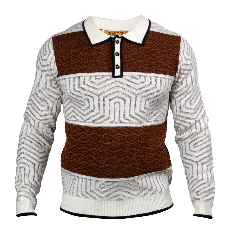 Cropped Women Sweater to Pair with High - Waisted BottomsCropped Women Sweater to Pair with High - Waisted BottomsPrestige SW-551 3 Button Polo Sweater - Brown