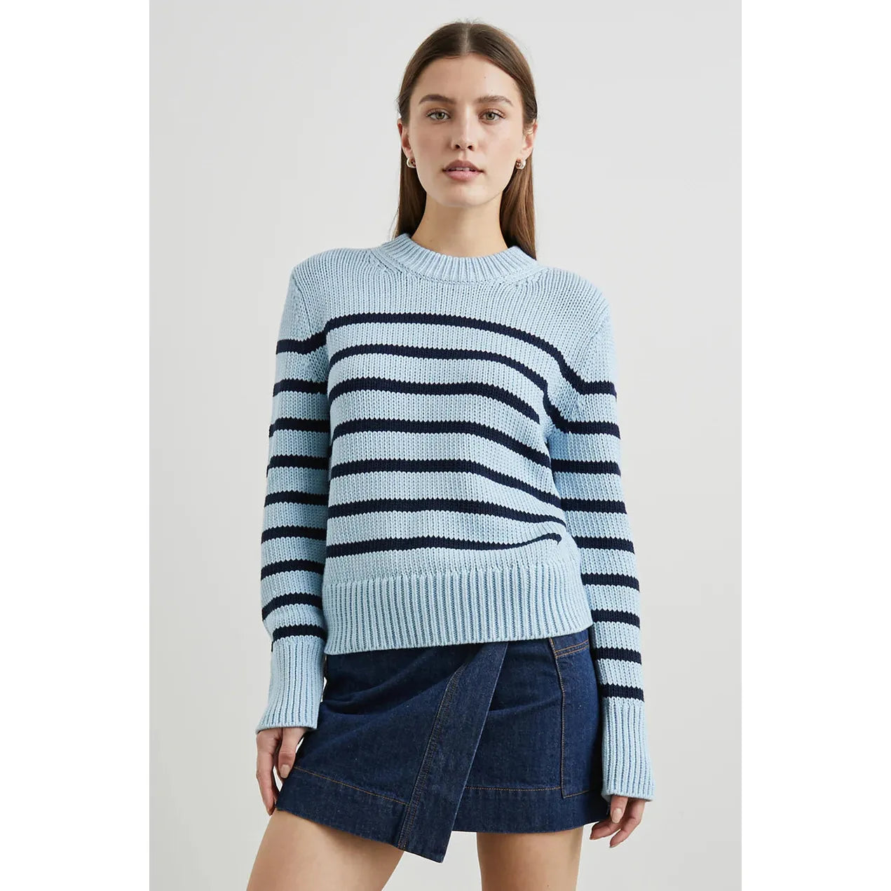 Mock - Neck Women Sweater for a Modern TwistMock - Neck Women Sweater for a Modern TwistRails Alise Sweater in Sky Navy Stripe