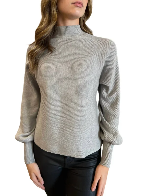 Long - Sleeve Women Sweater with Ribbed CuffsLong - Sleeve Women Sweater with Ribbed CuffsTurtleneck Dolman Sleeve Sweater In Heather Grey