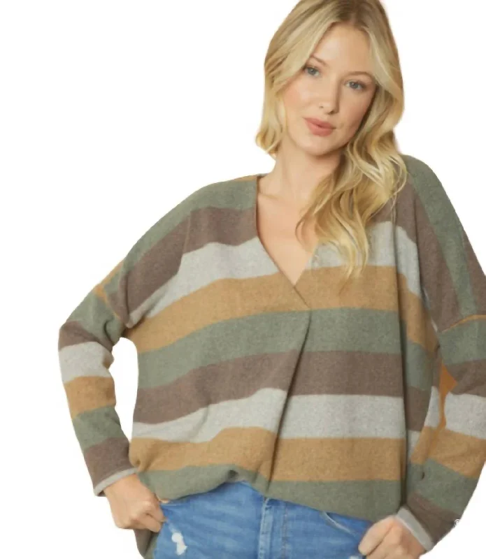 Color - Blocked Women Sweater for a Bold Fashion StatementColor - Blocked Women Sweater for a Bold Fashion StatementVneck Front Placket Striped Sweater In Multi