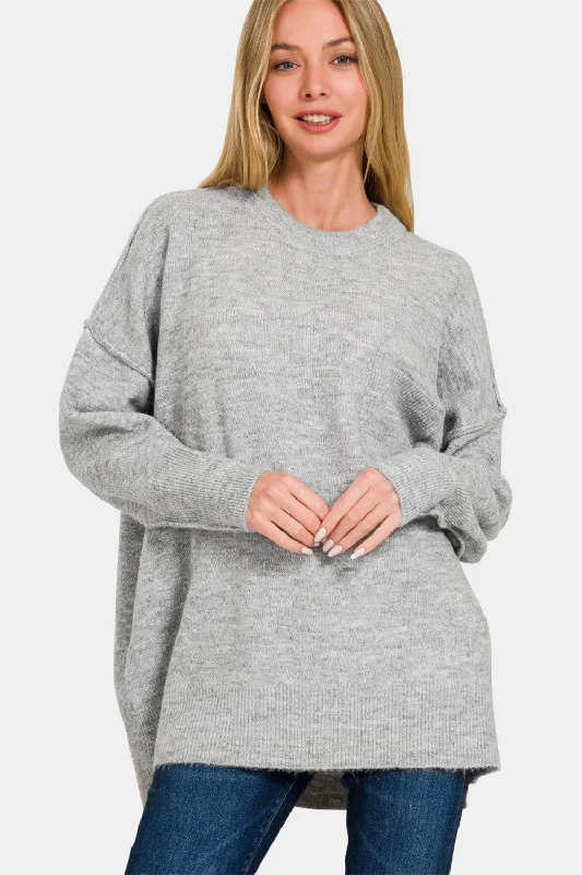 Hooded Women Sweater for Added Comfort and StyleHooded Women Sweater for Added Comfort and StyleZenana High-Low Hem Drop Shoulder Sweater