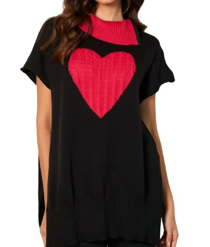 V - Neck Women Sweater to Elongate the NecklineV - Neck Women Sweater to Elongate the NecklineZip Cowl Neck Heart Poncho In Black/rose