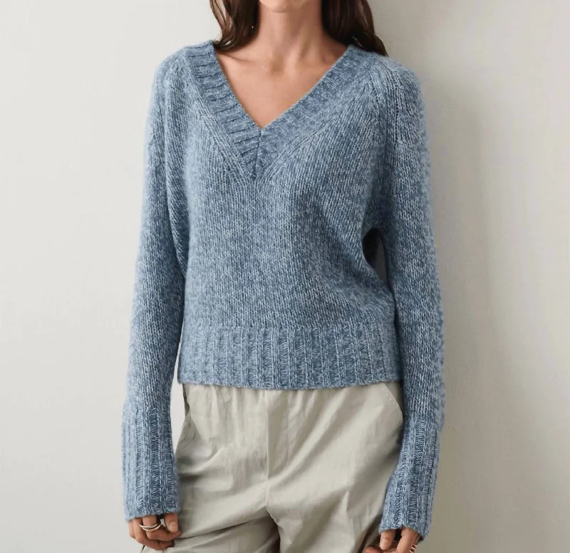 Color - Blocked Women Sweater for a Bold Fashion StatementColor - Blocked Women Sweater for a Bold Fashion StatementCashmere Air Plush V-Neck In Blue Marl