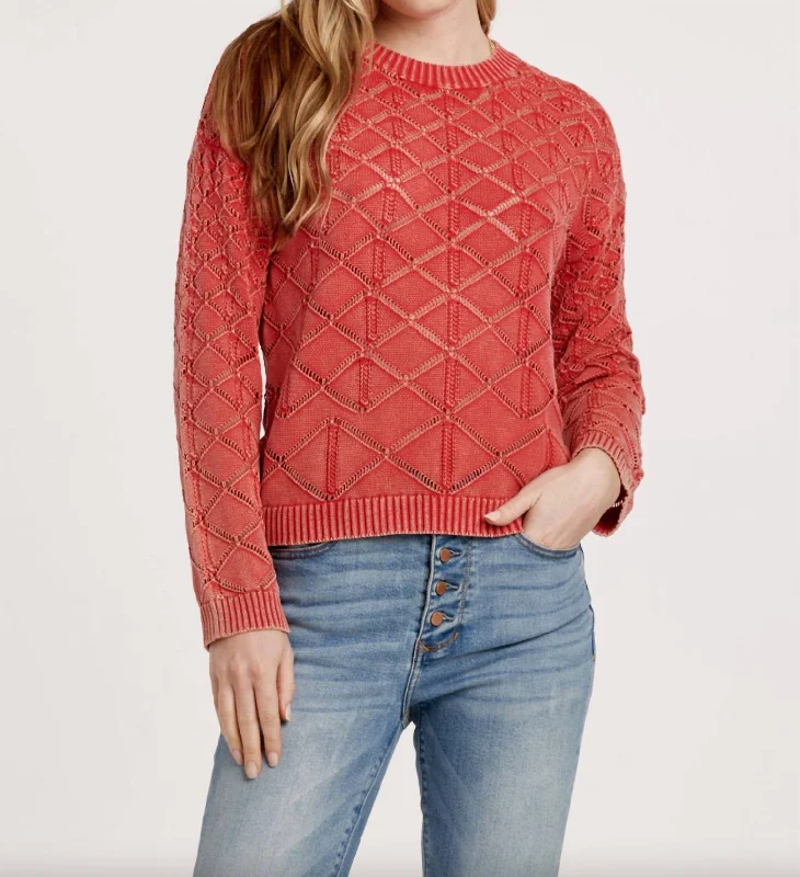 Plus - Size Women Sweater with a Flattering FitPlus - Size Women Sweater with a Flattering FitCosette Acid Wash Sweater In Ruby Pink