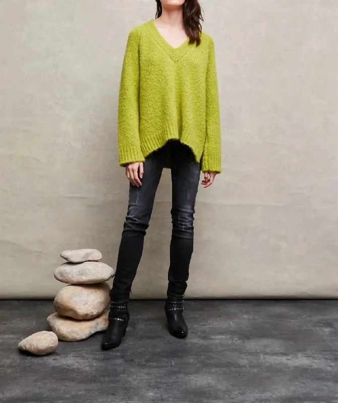 Color - Blocked Women Sweater for a Bold Fashion StatementColor - Blocked Women Sweater for a Bold Fashion StatementEro Sweater In Lime Green