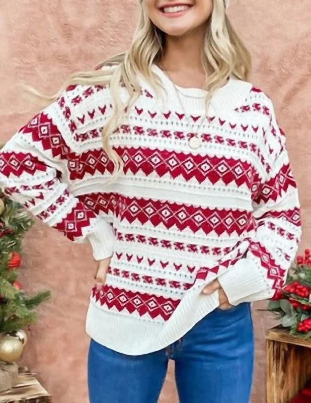 Plus - Size Women Sweater with a Flattering FitPlus - Size Women Sweater with a Flattering FitFireside Holiday Knit Sweater In White