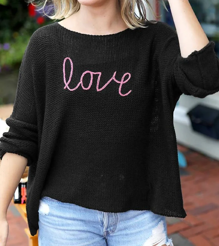 Long - Sleeve Women Sweater with Ribbed CuffsLong - Sleeve Women Sweater with Ribbed CuffsKey West Love Crew Sweater In Black/cherry Pastille