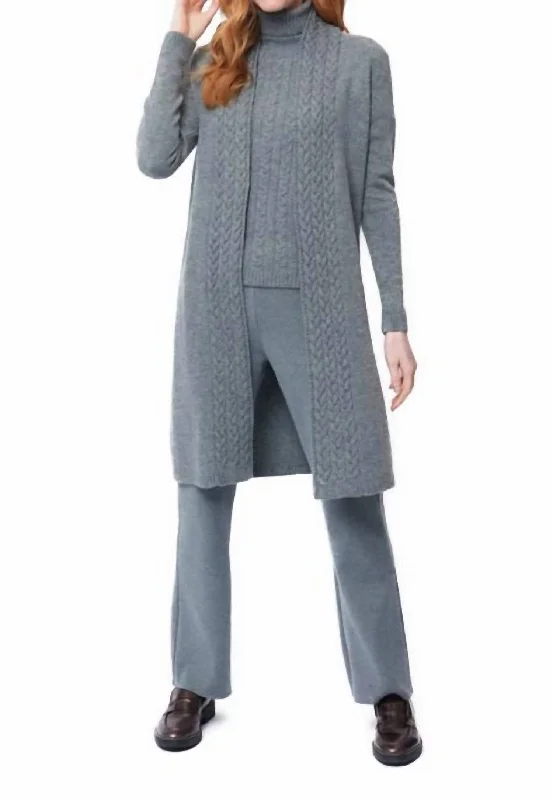 Color - Blocked Women Sweater for a Bold Fashion StatementColor - Blocked Women Sweater for a Bold Fashion StatementLeana Cable-Knit Belted Coat Gray