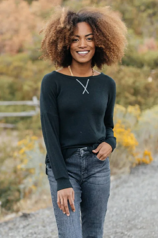 Cropped Women Sweater to Pair with High - Waisted BottomsCropped Women Sweater to Pair with High - Waisted BottomsSadie's Simple Sweater In Black