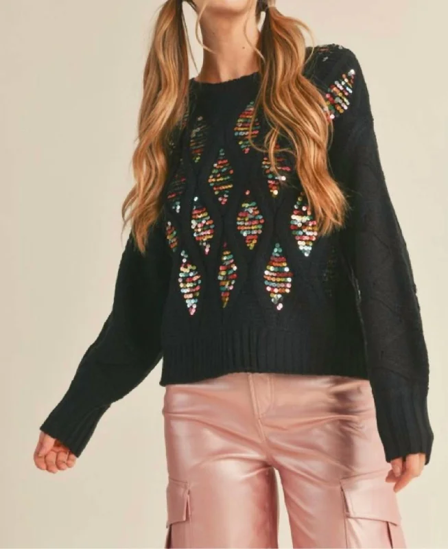 Cropped Women Sweater to Pair with High - Waisted BottomsCropped Women Sweater to Pair with High - Waisted BottomsSequin Embellished Sweater In Black