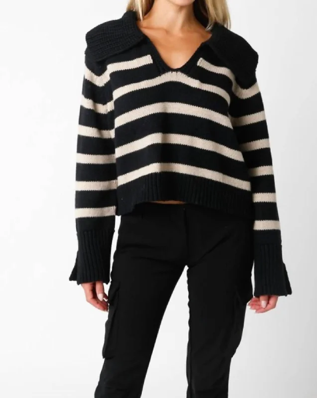 Cropped Women Sweater to Pair with High - Waisted BottomsCropped Women Sweater to Pair with High - Waisted BottomsStriped Sweater In Black