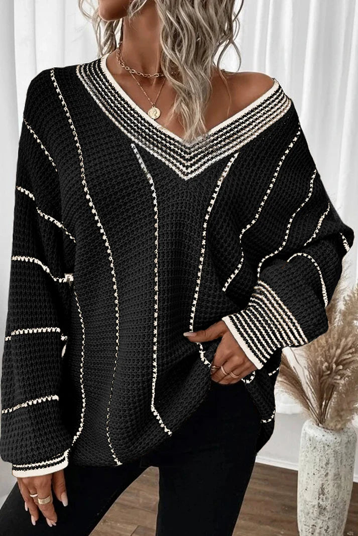 Mock - Neck Women Sweater for a Modern TwistMock - Neck Women Sweater for a Modern TwistStriped V-Neck Long Sleeve Sweater