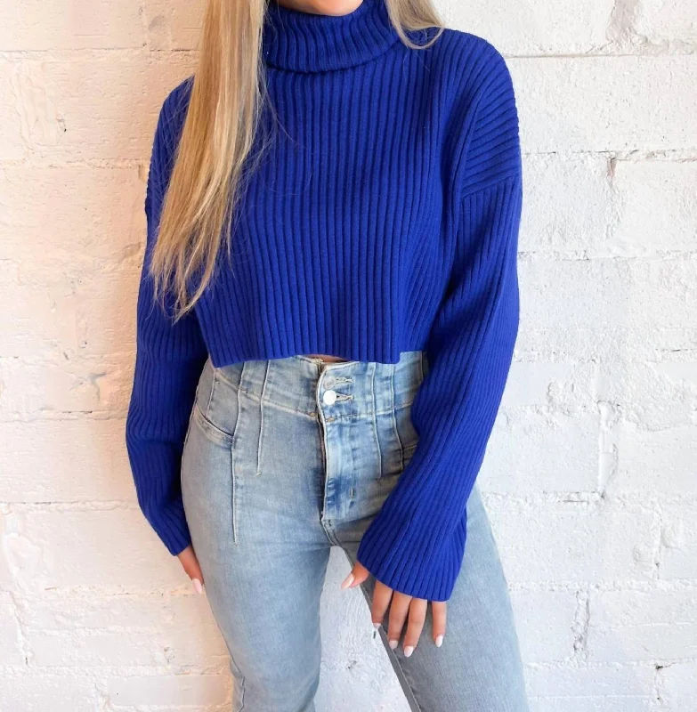 Lightweight Women Sweater for Spring and FallLightweight Women Sweater for Spring and FallToasty Babe Turtleneck Crop Sweater In Blue