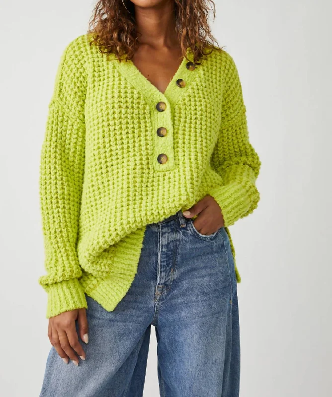 Cable - Knit Women Sweater with Intricate PatternsCable - Knit Women Sweater with Intricate PatternsWhistle Thermal Henley Top In Acid Lime