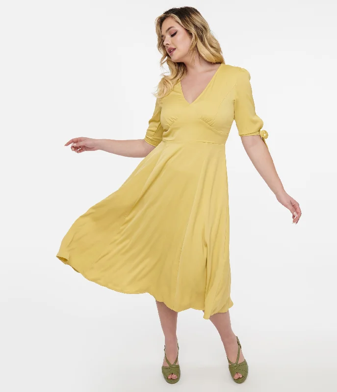 Strapless Women Dress with a Built - in Bra for Comfort and Support1940s Yellow Bella Swing Dress