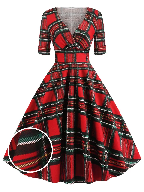 Strapless Women Dress with a Built - in Bra for Comfort and Support1950s Plaid Sweetheart Fold Swing Dress