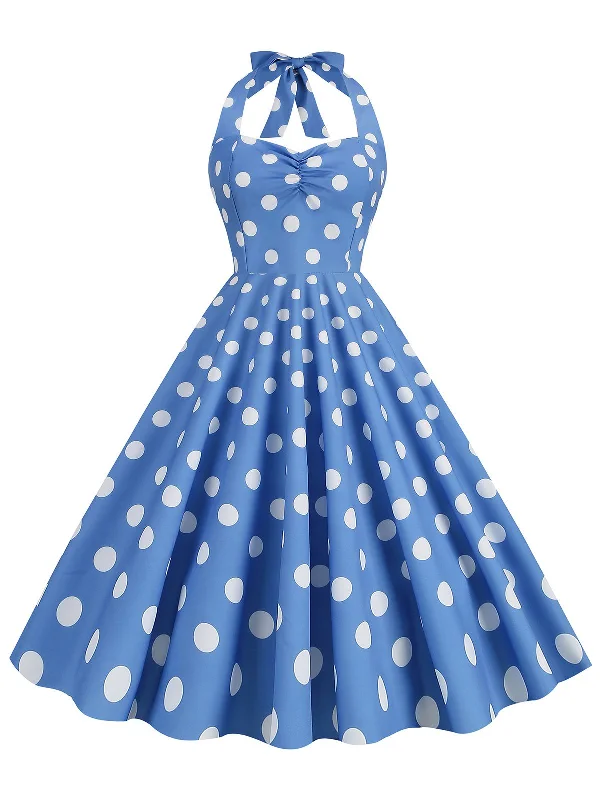 Shift Women Dress with a Simple and Classic Design for Everyday Wear1950s Polka Dot Halter Swing Dress