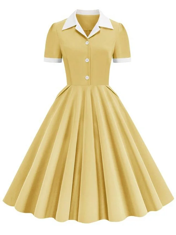 Sheath Women Dress with a Tailored Fit for a Professional Look1950s Shirt Collar White Buttons Swing Dress