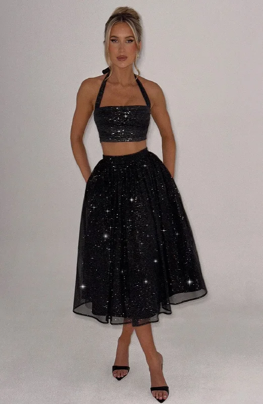 Ruffled Women Dress with Multiple Layers for a Playful and Girly StyleAlani Crop Top - Black Sparkle