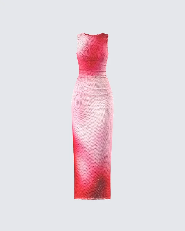 Lace - Embellished Women Dress for an Elegant and Sophisticated AppearanceAldina Red Print Mesh Maxi Dress