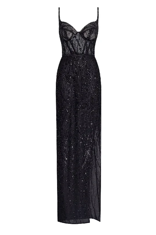 Sheath Women Dress with a Tailored Fit for a Professional LookAstonishing sequined maxi gown on spaghetti straps