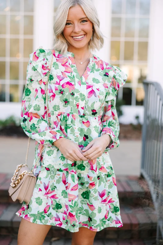 Mini Women Dress with a Short Hem for a Young and Trendy StyleAt This Time Green Floral L/S Dress