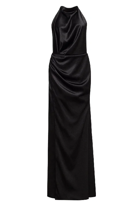 Plus Size Women Dress with a Flattering A - Line Cut for Comfort and StyleBlack Mock neck sleeveless low slit dress